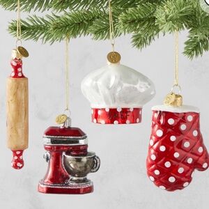 Williams Sonoma NWT Baking Essentials Christmas Glass Ornaments, Set of 4